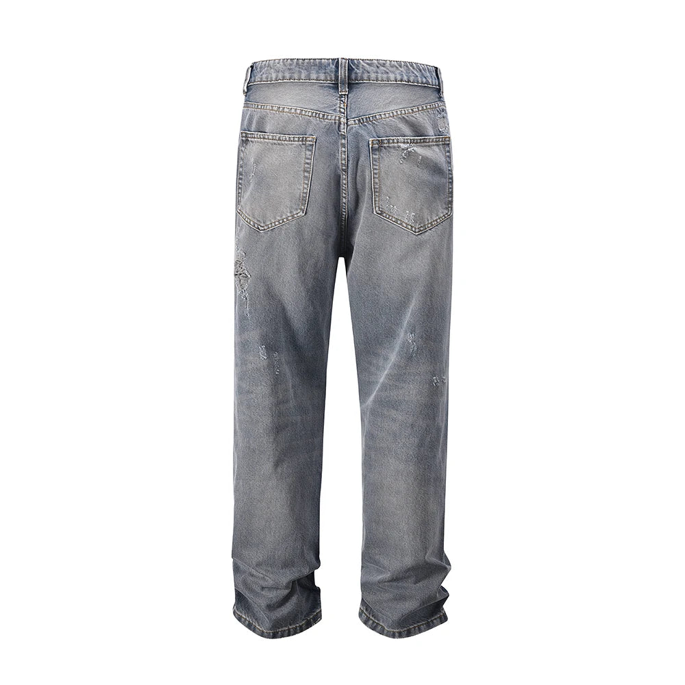 frayed hole washed pantalones hombre baggy jeans mens straight hip hop casual ropa y2k denim pants oversized cargo trousers utility cargo pants