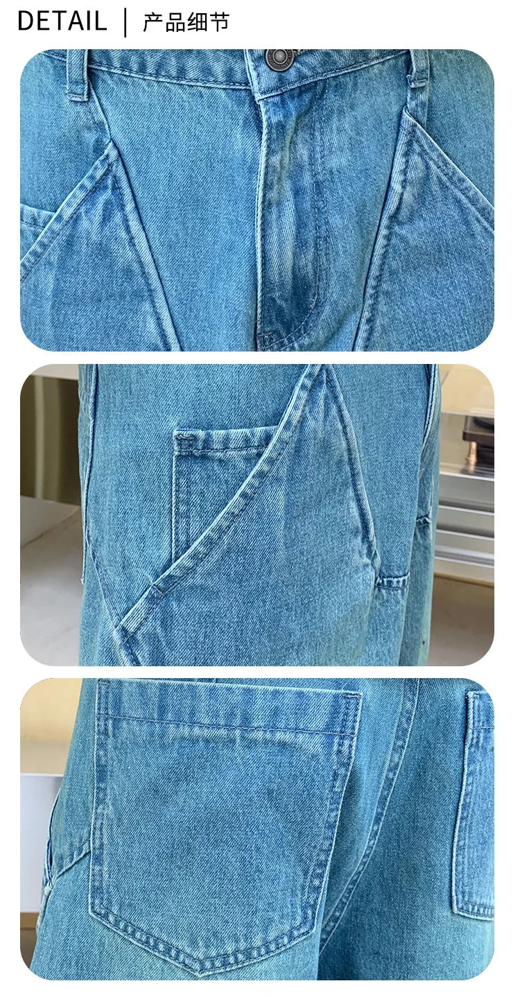 cityboy splice fashion brand jeans men streetwear hip hop vibe loose casual straight washed denim baggy jeans pant man trousers unique jeans style 2544