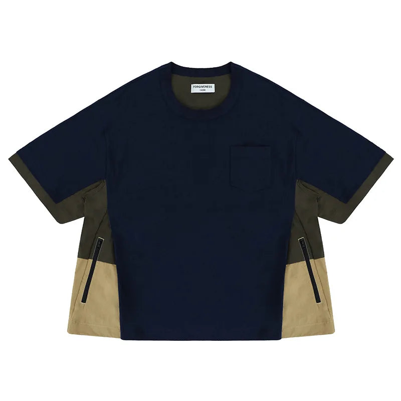 Side stitching color bump hem drawstring plus two layers of short-sleeved shirt profile Street King Limited