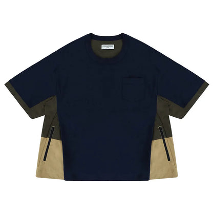 Side stitching color bump hem drawstring plus two layers of short-sleeved shirt profile Street King Limited