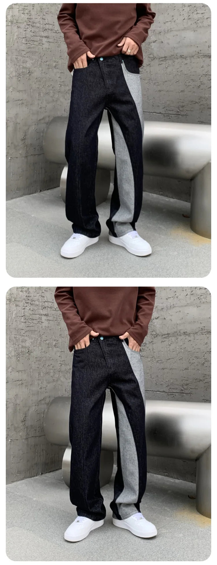 men streetwear splice denim fashion brand hip hop loose casual straight jeans pant cityboy deep blue y2k jeans trousers for men unique jeans style 1770