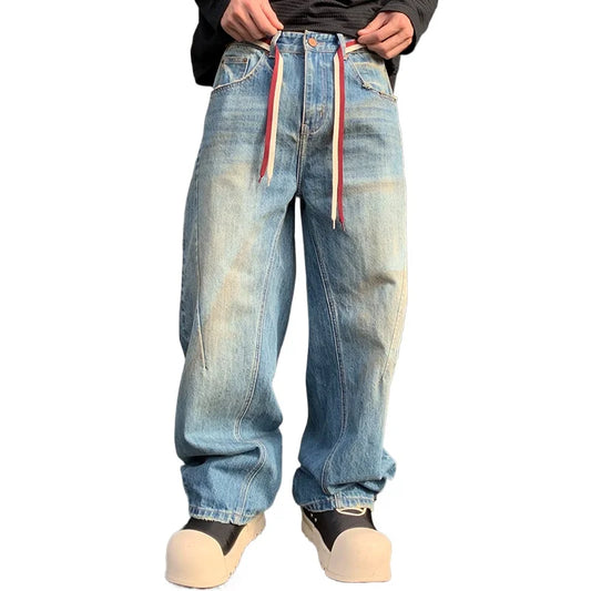 mens american streetwear fashion loose casual hip hop vintage denim baggy jeans pants man wide leg trousers y2k jeans men ripped baggy denim