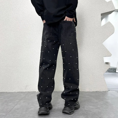 men bead streetwear fashion hip hop vibe loose casual wide leg straight denim jeans baggy pant man boyfriend jeans trousers urban skinny jeans