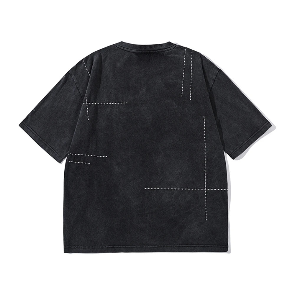2024 Hip Hop T-Shirt Black Blue Streetwear Water Droplet Embroidery T-shirts Casual Cotton Unisex Tshirt Men Tops Tees Hipster Street King Limited
