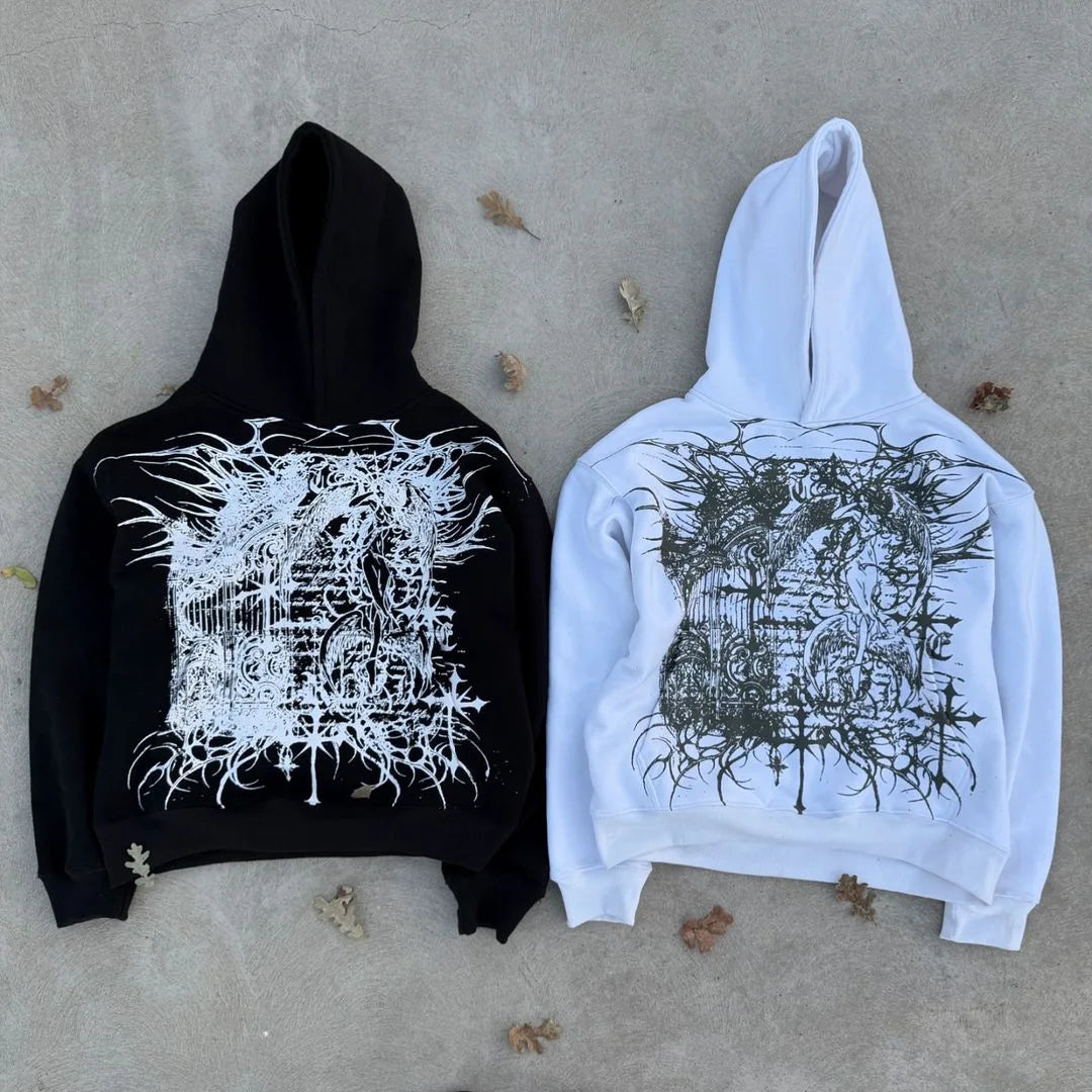Y2k Long Sleeved Pullover Oversized Sweatshirt Dark Cartoon Hip-Hop Pattern Hoodie Streetwear Fashion Fall Winter Outfit Ootd Street King Limited