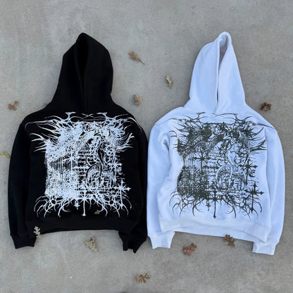 Y2k Long Sleeved Pullover Oversized Sweatshirt Dark Cartoon Hip-Hop Pattern Hoodie Streetwear Fashion Fall Winter Outfit Ootd Street King Limited