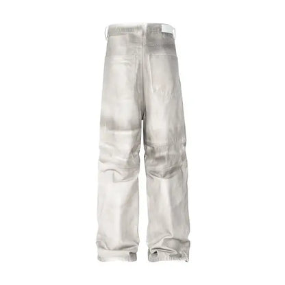 pleat patchwork dir wash racing pants mngu washed distressed white straight overalls dirfit loose trousers unique default style 1337