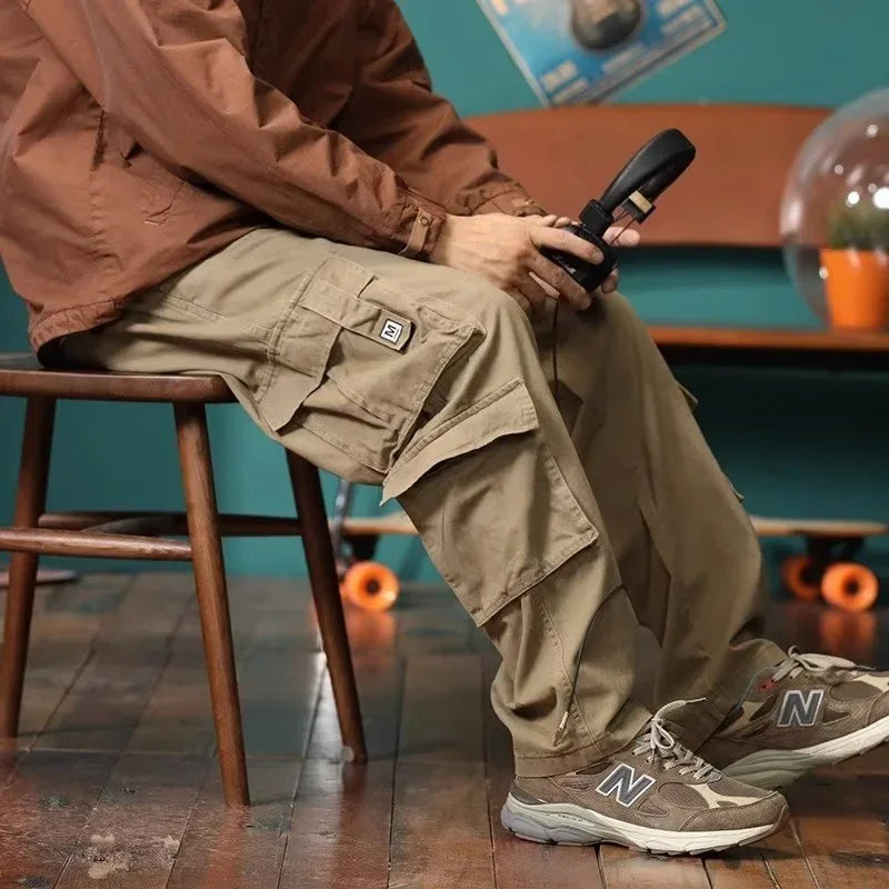 american vintage baggy cargo pants men outdoor sport military tactical sweatpants y2k straight multi pocket overalls trousers relaxed fit joggers