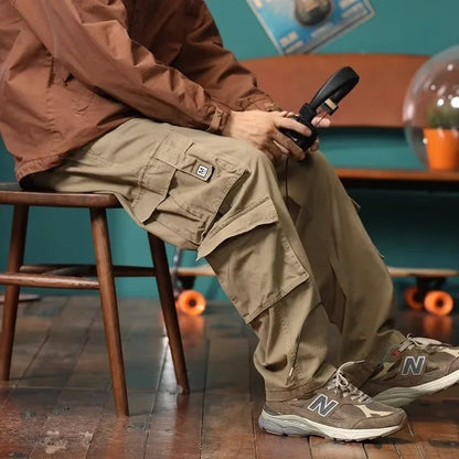 american vintage baggy cargo pants men outdoor sport military tactical sweatpants y2k straight multi pocket overalls trousers relaxed fit joggers