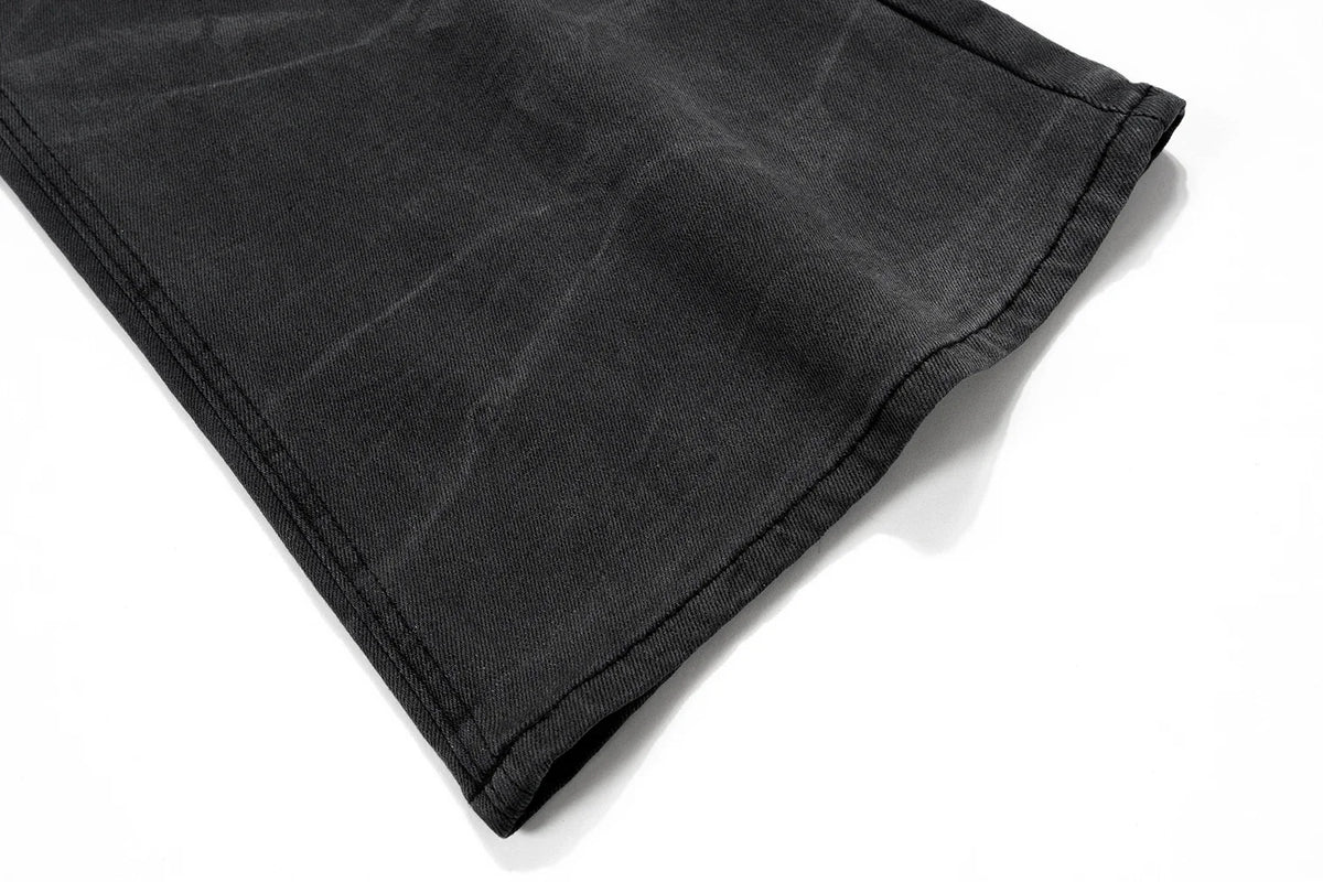 streetwear washed water wave patterned micro flared jeans for men straight pantalones hombre casual baggy denim trousers unique jeans style 4421