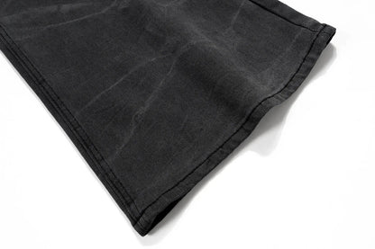 streetwear washed water wave patterned micro flared jeans for men straight pantalones hombre casual baggy denim trousers unique jeans style 4421