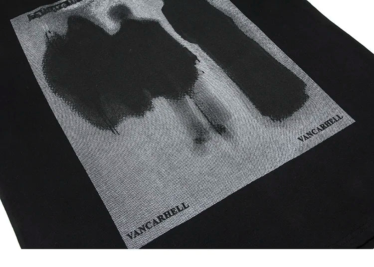 Men Hip Hop T Shirt Streetwear Dark Style Shadow Printed T-Shirt 2023 Summer Short Sleeve Tshirt Harajuku Cotton Tops Tees Black Street King Limited