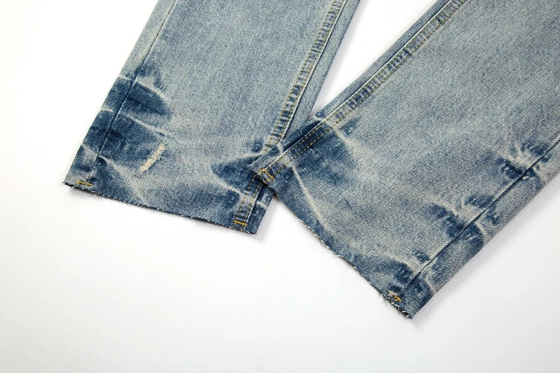 ripped hole distressed black blue washed mens jeans straight casual baggy pockets pencil pants streetwear loose denim trousers unique jeans style 1886