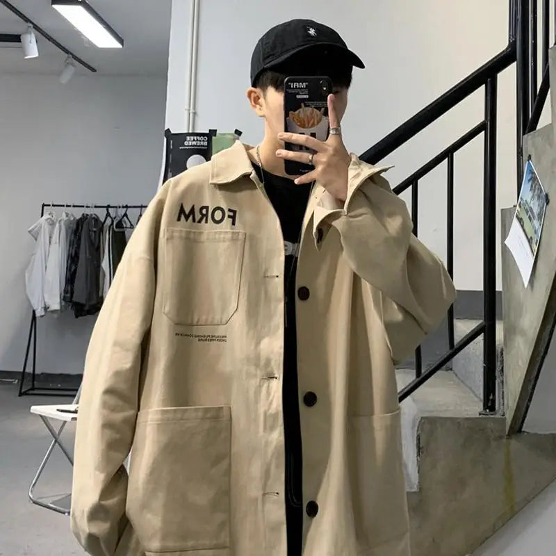 retro japanese workwear vintage style jacket mens spring and autumn korean version trendy handsome loose handsome jacket tops unique default style 4905