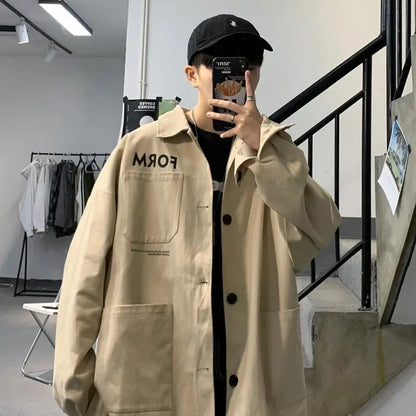 retro japanese workwear vintage style jacket mens spring and autumn korean version trendy handsome loose handsome jacket tops unique default style 4905