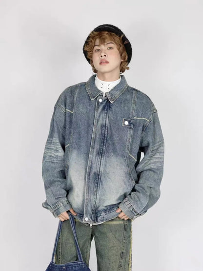 high street washed denim jacket mens 2024 spring trend oversize hip hop male coats color blocking motorcycle street outwear y2k unique jeans style 3622