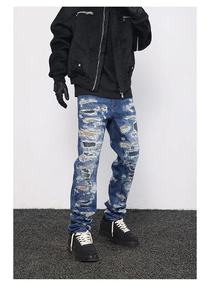 retro washed 3d printed fake distressed jeans hip hop denim pants streetwear jean pants mens harajuku cotton trousers joggers unique joggers style 2870