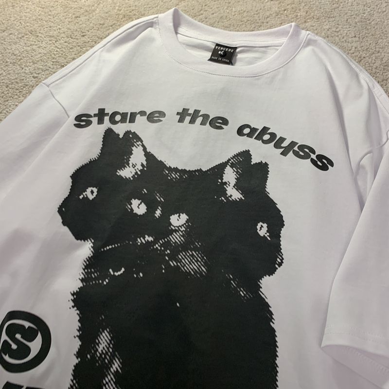 European and American Cute Cat Personalized Graphic T shirt Fashion y2k Cotton Street Retro Hip Hop Harajuku Oversized T shirt Street King Limited