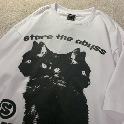 European and American Cute Cat Personalized Graphic T shirt Fashion y2k Cotton Street Retro Hip Hop Harajuku Oversized T shirt Street King Limited