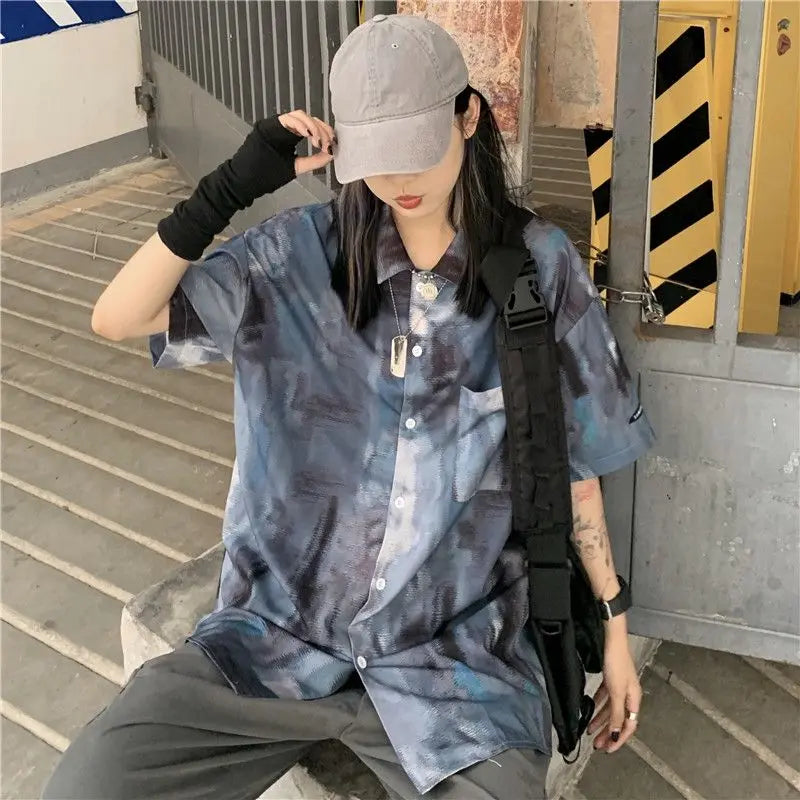 Korean style shirts for men and women 2024 new summer design niche retro tie-dye shirts loose short-sleeved tops trendy y2k tops Street King Limited