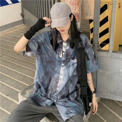 Korean style shirts for men and women 2024 new summer design niche retro tie-dye shirts loose short-sleeved tops trendy y2k tops Street King Limited