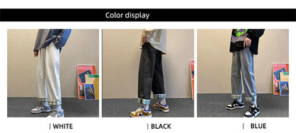 autumn plaid cuffs wide leg jeans for men high street fashion straight denim pants mujer elastic y2k baggy blue jean trousers unique jeans style 832