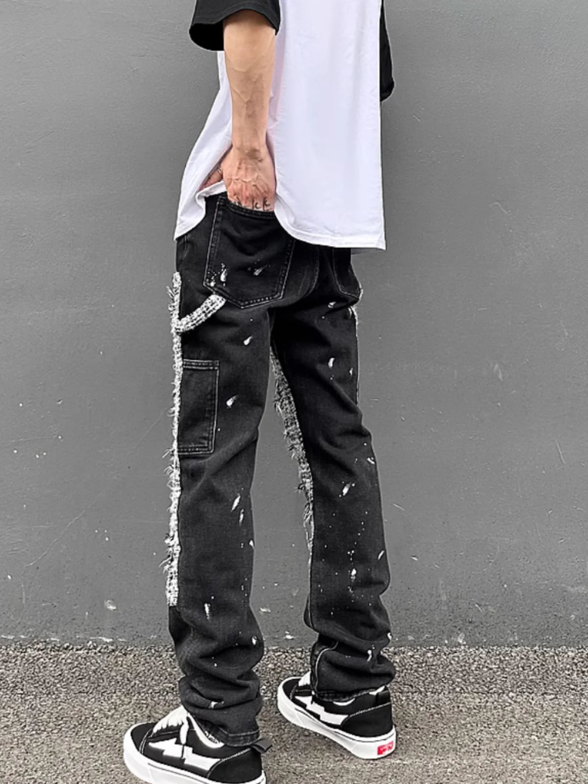 ripped holes patchwork denim jeans mens high street zipper straight jeans hip hop streetwear casual loose joggers jeans pants urban active pants