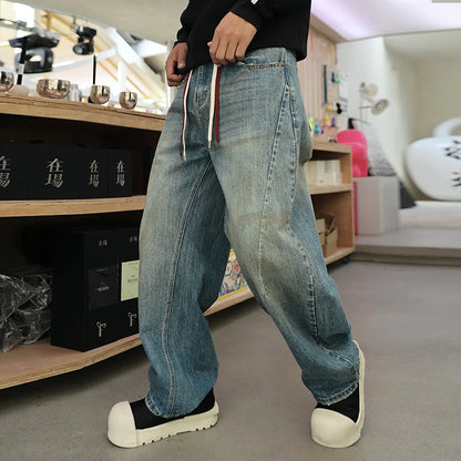 mens american streetwear fashion loose casual hip hop vintage denim baggy jeans pants man wide leg trousers y2k jeans men denim street jeans