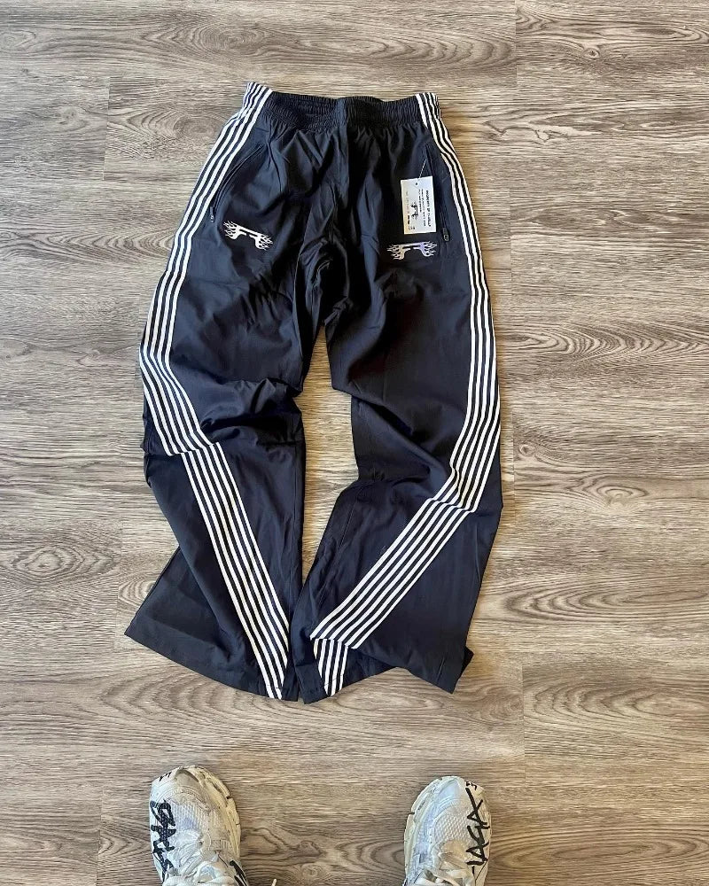 american retro trend striped stretch waist women nine point pants y2k harajuku fashion loose casual couple sports wide leg pants menswear bottoms