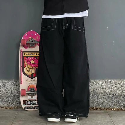 hip hop y2k new color wexwear embroidered baggy jeans streetwear jeans men women high waist wide trouser harajuku black pants unique jeans style 1463