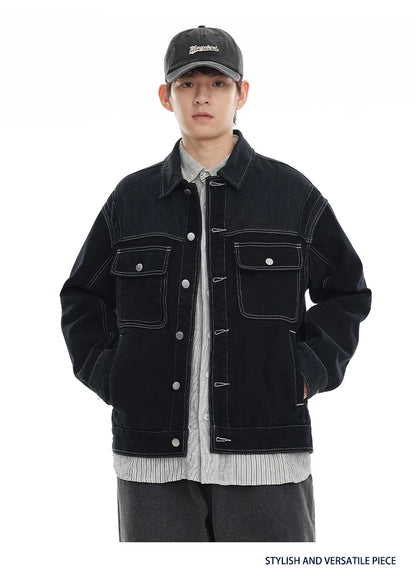 black denim splice coat mens streetwear fashion vintage loose casua plus size denim jacket man spring autumn coat outerwear unique jeans style 884