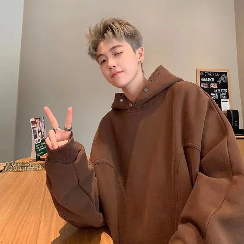 Streetwear Autumn Fleece Button Up Neck Hip Hop Sweatshirts For Men Solid Color O Autumn Fleece Button Up Neck Hip Hop Sweatshirts For Men Solid Color Oversized Y2K Hoodies High Street Fashion Hooded Tracksuit Fashion Sweater Jacket With Graphic Design For Men