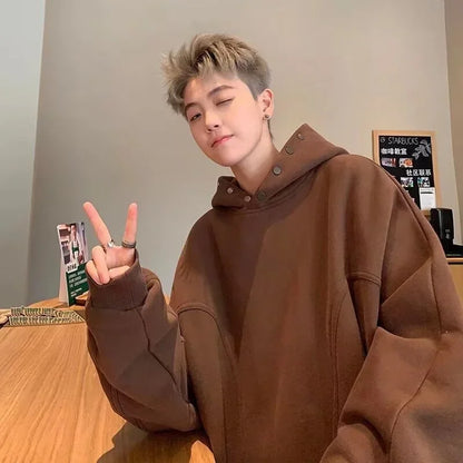 Streetwear Autumn Fleece Button Up Neck Hip Hop Sweatshirts For Men Solid Color O Autumn Fleece Button Up Neck Hip Hop Sweatshirts For Men Solid Color Oversized Y2K Hoodies High Street Fashion Hooded Tracksuit Fashion Sweater Jacket With Graphic Design For Men