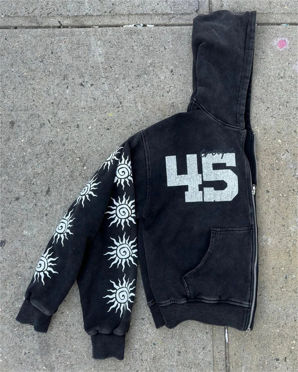 Street Retro Clothing Men Flame Print Oversized Sweatshirt Women Y2K Gothic Punk Harajuku Casual Top Loose Zipper Hoodie Women Street King Limited