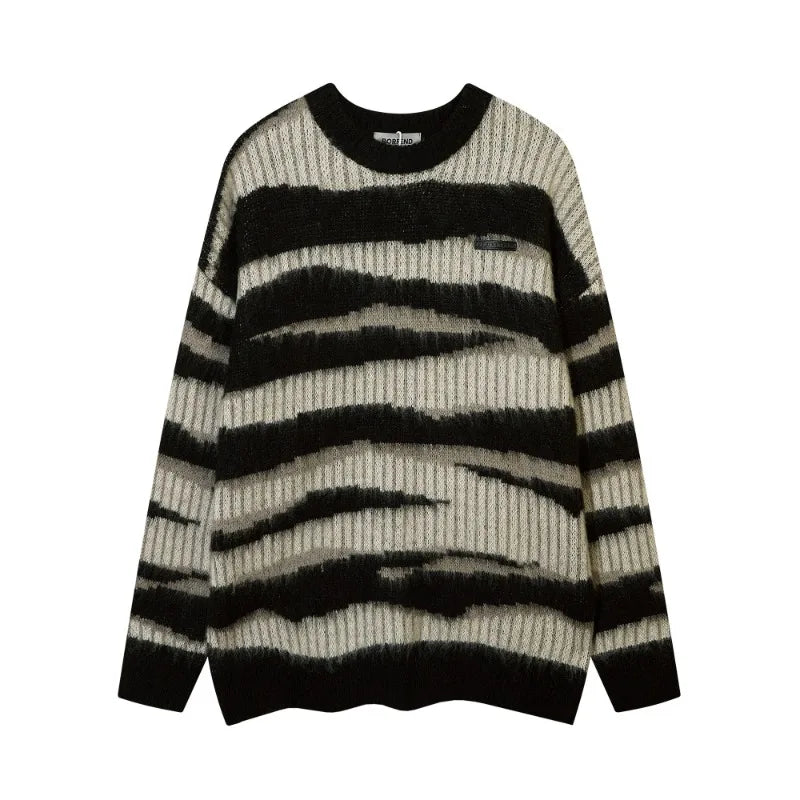 korean hip hop set men striped vintage knit sweater drawstring big pocket cargo pants 2 pcs set spring college casual suit 2024 unique cargo style 4325