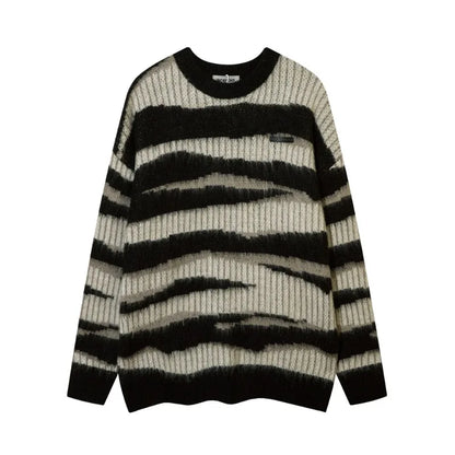 korean hip hop set men striped vintage knit sweater drawstring big pocket cargo pants 2 pcs set spring college casual suit 2024 unique cargo style 4325