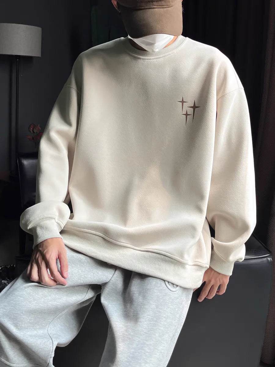 Trendy Korean Personalized Street Sweatshirt Men American Fashion Brand High Street Hip Hop Letter Round Neck Long Sleeved Top Street King Limited
