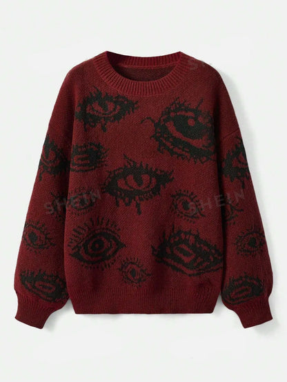 Traf Women's sweater eyes y2k new  pullovers Knit wear  Winter clothes women vintage Female clothing long sleeve tops Oversize Street King Limited