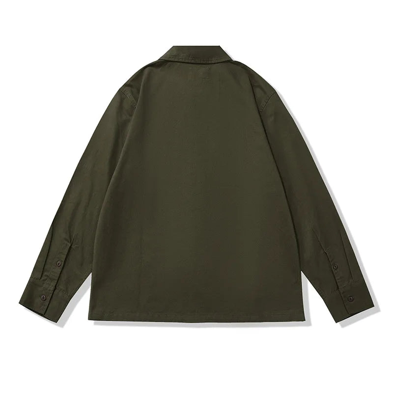 Amekaji Vintage Long Sleeve Cargo Shirt Men Kahki Lapel Multi-pocket Thick Tooling Shirt Autumn Engineer Workwear Cardigan Tops Street King Limited