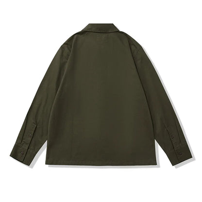 Amekaji Vintage Long Sleeve Cargo Shirt Men Kahki Lapel Multi-pocket Thick Tooling Shirt Autumn Engineer Workwear Cardigan Tops Street King Limited