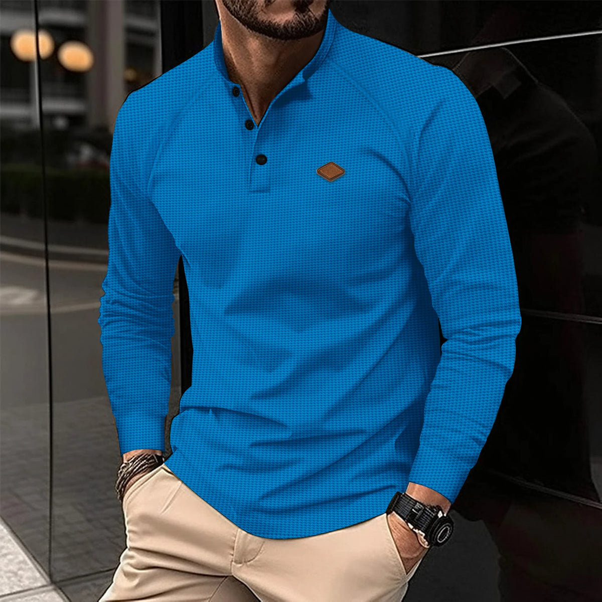 Streetwear New Vintage Waffle Mens Henry Shirt With Button Down Crew Neck And Lon 2024 New Vintage Waffle Mens Henry Shirt With Button Down Crew Neck And Long Sleeves Fashion Sweater Jacket With Graphic Design For Men