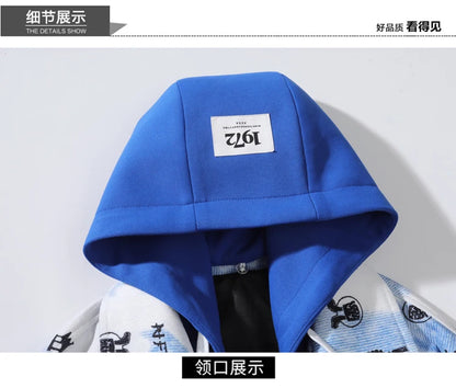 full print jackets for men spring autumn new colour clash hooded coat chest pockets design y2k jackets large size hip hop unique default style 5867