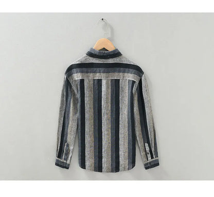 Linen Vertical Striped Long-Sleeved Shirt Men's Summer Thin Breathable Three-Quarter Sleeve Cotton And Linen Artistic Shirt Street King Limited