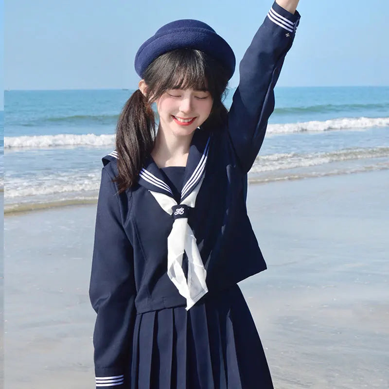 Navy Sailor Outfit Japanese Style School Uniform Skirt Girls JK Uniforms Student Sailor Dress Korean Student Seifuku COS Costume Street King Limited