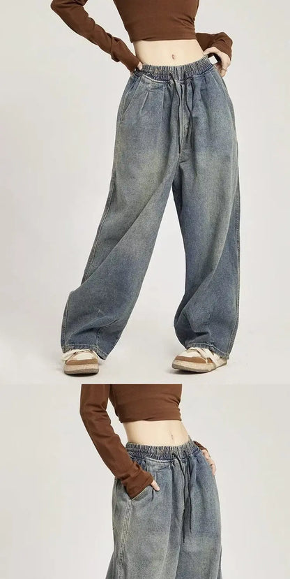 y2k american street hip hop men and women trendy personality straight tube loose jeans couple retro washed wide leg casual pants unique jeans style 4697