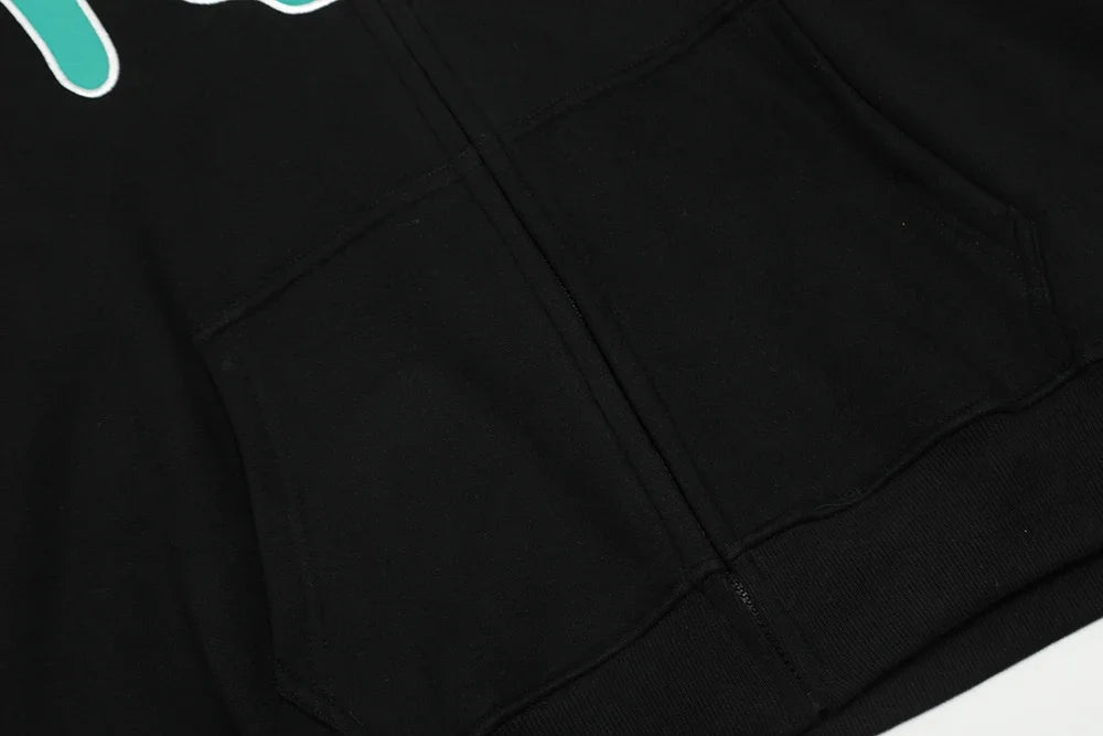 New Autumn Logo Embroidery Black Fleece Hooded Hoodies for Men and Women  Streetwear Baggy Casual Cardigan Zipper Sweatshirts Street King Limited