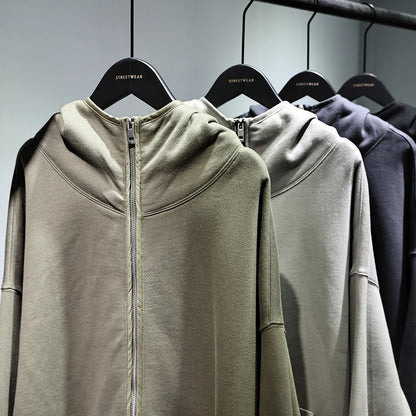 Streetwear Solid Color Ninja Zipper Hoodies Men's Fleece Turtleneck Cardigan Outdoor Oversized Hoody Plus Velvet Charge Coat Street King Limited
