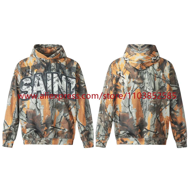 Autumn and Winter Vintage American High Street Men's Hooded Hoodie Clothing with Maple Leaf Printing Tops Oversize High Quality Street King Limited