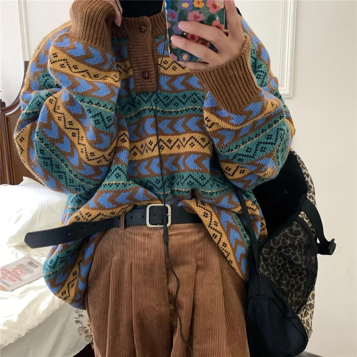 American autumn and winter men and women trendy personality lazy sweater couple loose retro casual round neck Harajuku knitted Street King Limited