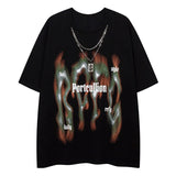 Men Short Sleeve T Shirts Graffiti Contrast Letter Print with Necklace Tshirt Street Hip Hop Oversize Loose Tee Tops Unisex Street King Limited